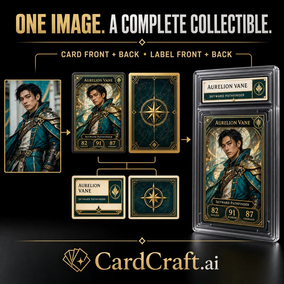 A photo transformed into a complete CardFamous collectible inside a Vanity Slab