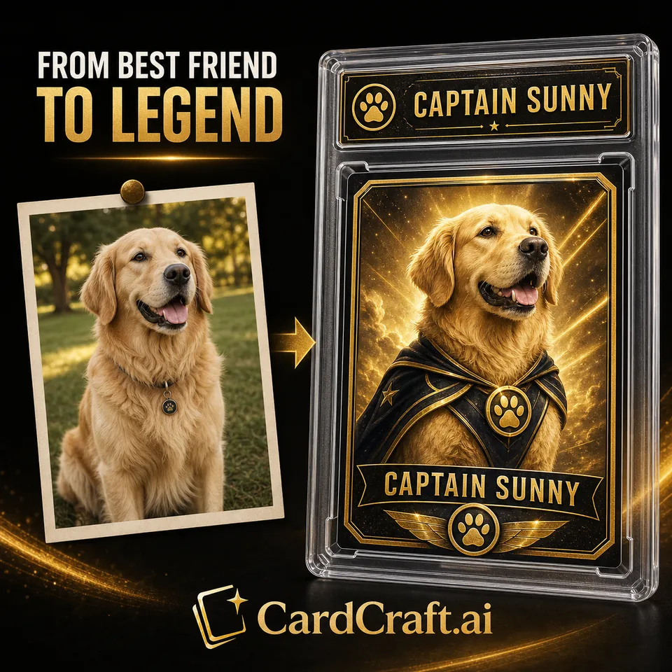 Pet photo transformed into a CardFamous collectible